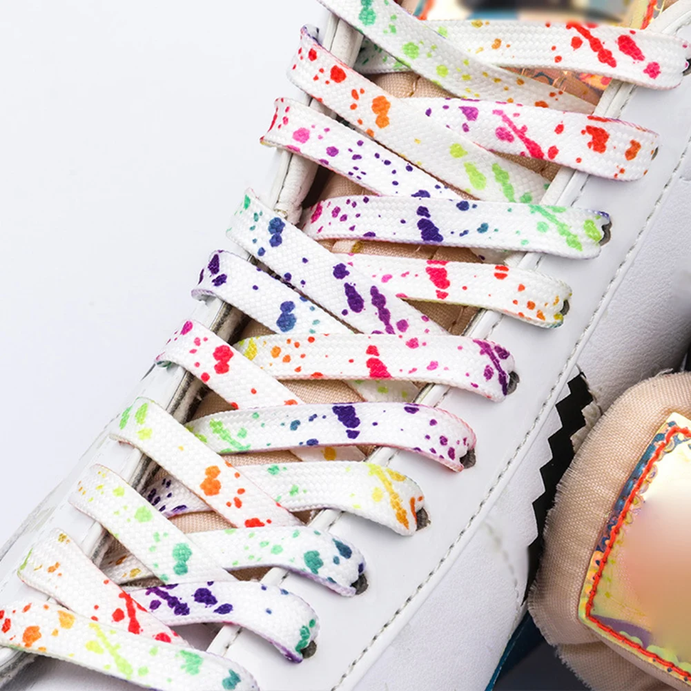 Shoelaces for Sneaker Flat Gilding Printing Ink Splatter Shoelace Colorful Splash Ink Hand-painted Basketball Shoe Laces