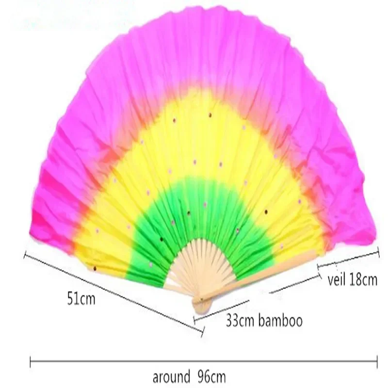 2pcs 50cm Sequine Belly Dance Fan Veils  Short Hand Bamboo Folding Fan For Belly Dancer Practice Gradient Color Free Shipping