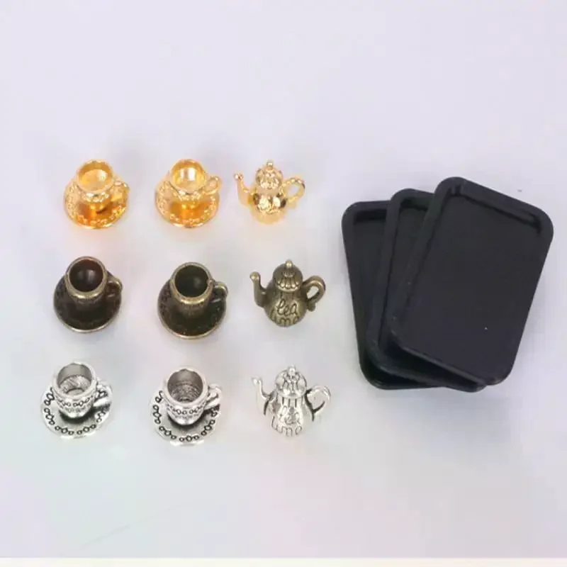 4Pcs Dollhouse Handmade Miniature Tea Cup Model Simulation Micro Tea Pot Scene Ornaments DIY Decorative Accessories