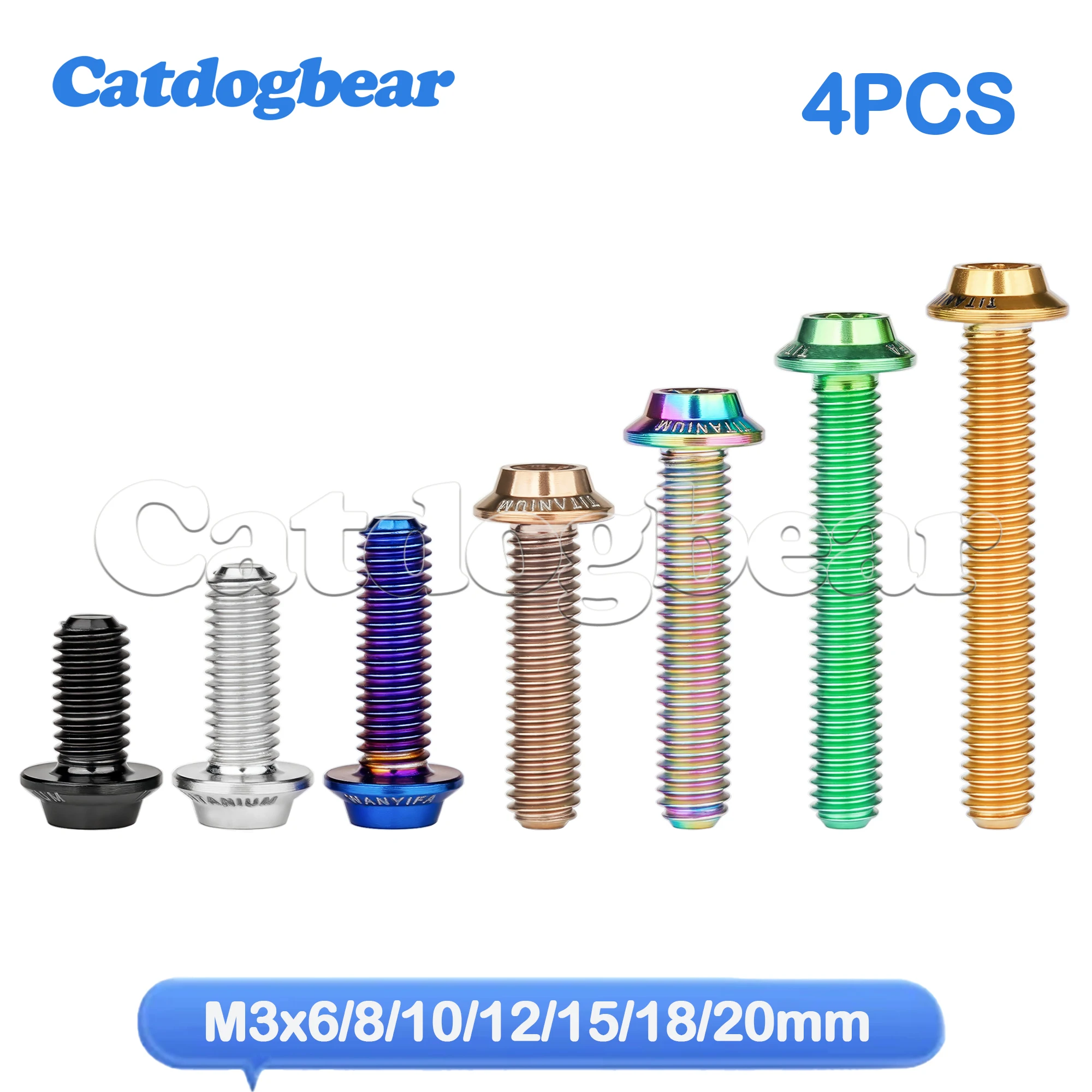 Catdogbear Titanium M3x6 8 10 12 15 18 20mm Disc-Shaped Umbrella Torx T10 Screw with Logo Personalized Screws 4pcs