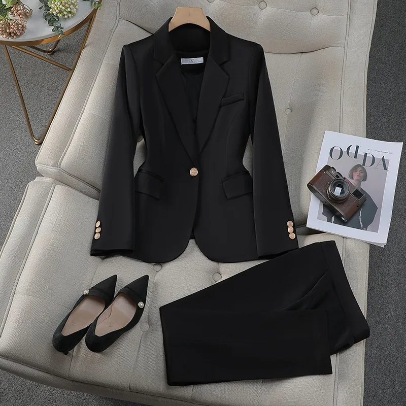 Spring Autumn Women Business Suits with Pants and Jackets Coat Formal OL Styles Pantsuits for Women Blazers Professional