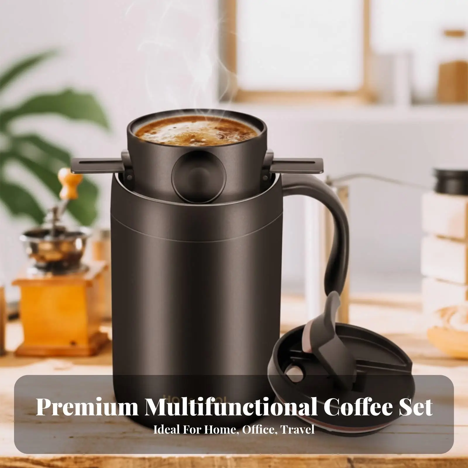 Reusable Pour over Coffee Maker Mug Stainless Steel Insulated Thermal Cup for Office Commute