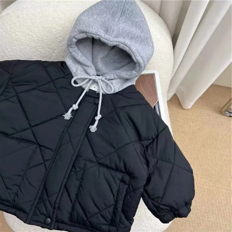 Children Cotton-padded Coat 2024 Autumn Winter New Fashionable Boys and Girls Solid Color Baby Short Pocket Warm Jacket