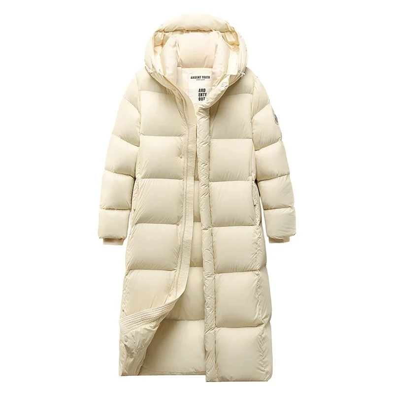 2025 شتاء جديد 95% بطة بيضاء أسفل سترة المرأة الأوسط طويل رشاقته زوجين الدافئة أسفل معاطف الإناث مقنعين بايك معطف #3