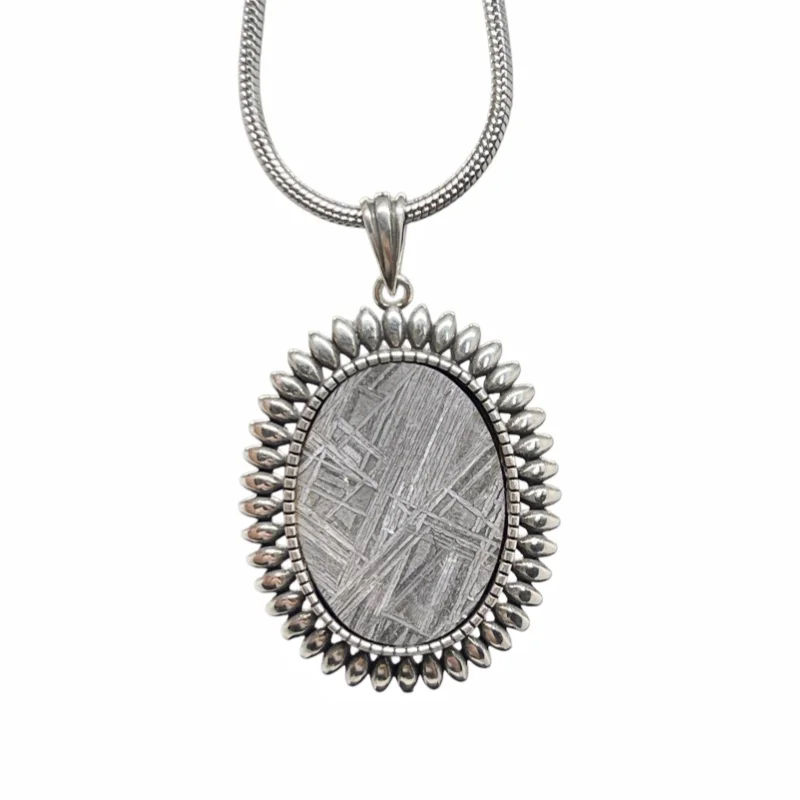 6g Gibeon Meteorite Pendant Oval Shape Natural Iron Meteorite Slice Necklace Mineral Collection Jewelry Gift -LK313