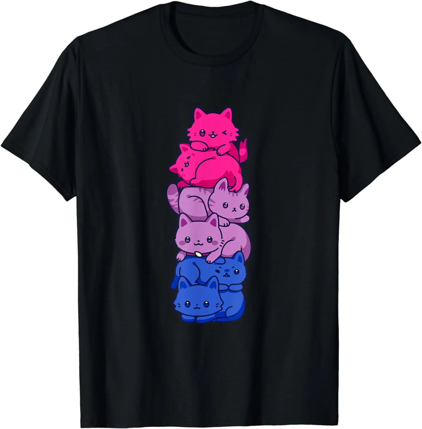 Bi Pride Cat LGBT Bisexual Flag Cute Kawaii Cats Pile Gift T-Shirt