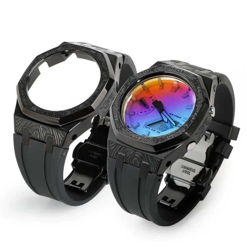 New Metal Engraving 5th 4th Generation GA-2100 Watch Case Stainless Steel Strap for CASIO Ga-b2100 Wirstband Accessories