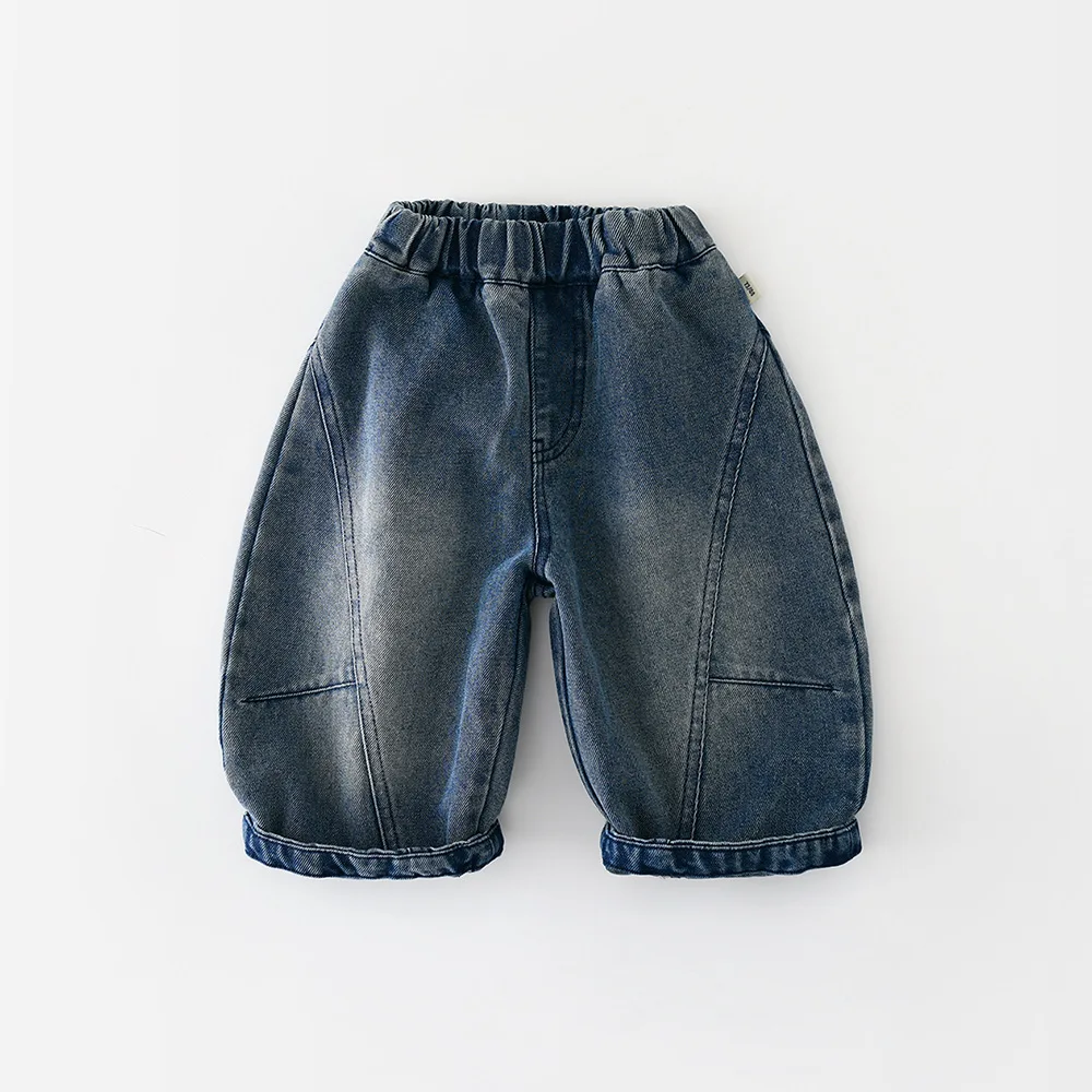 2026 Spring New Baby Loose Denim Trousers Solid Girls Harem Pants Fashion Boys Jeans Infant Casual Pants Toddler Clothes