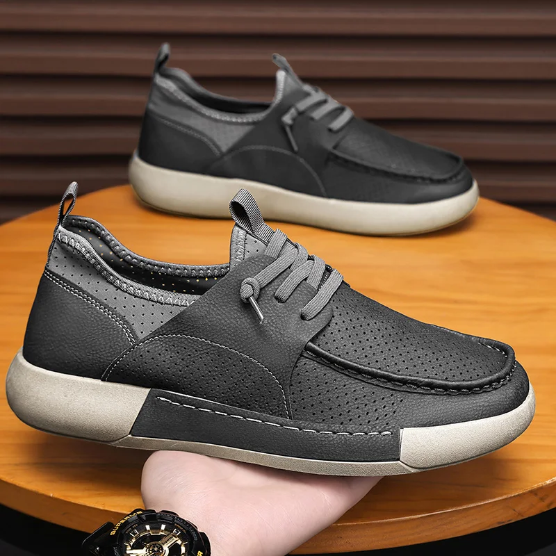 Summer New Breathable Men\'s Lazy Fashion Versatile Black Thick Sole Sports SkateBoards Chunky Shoes