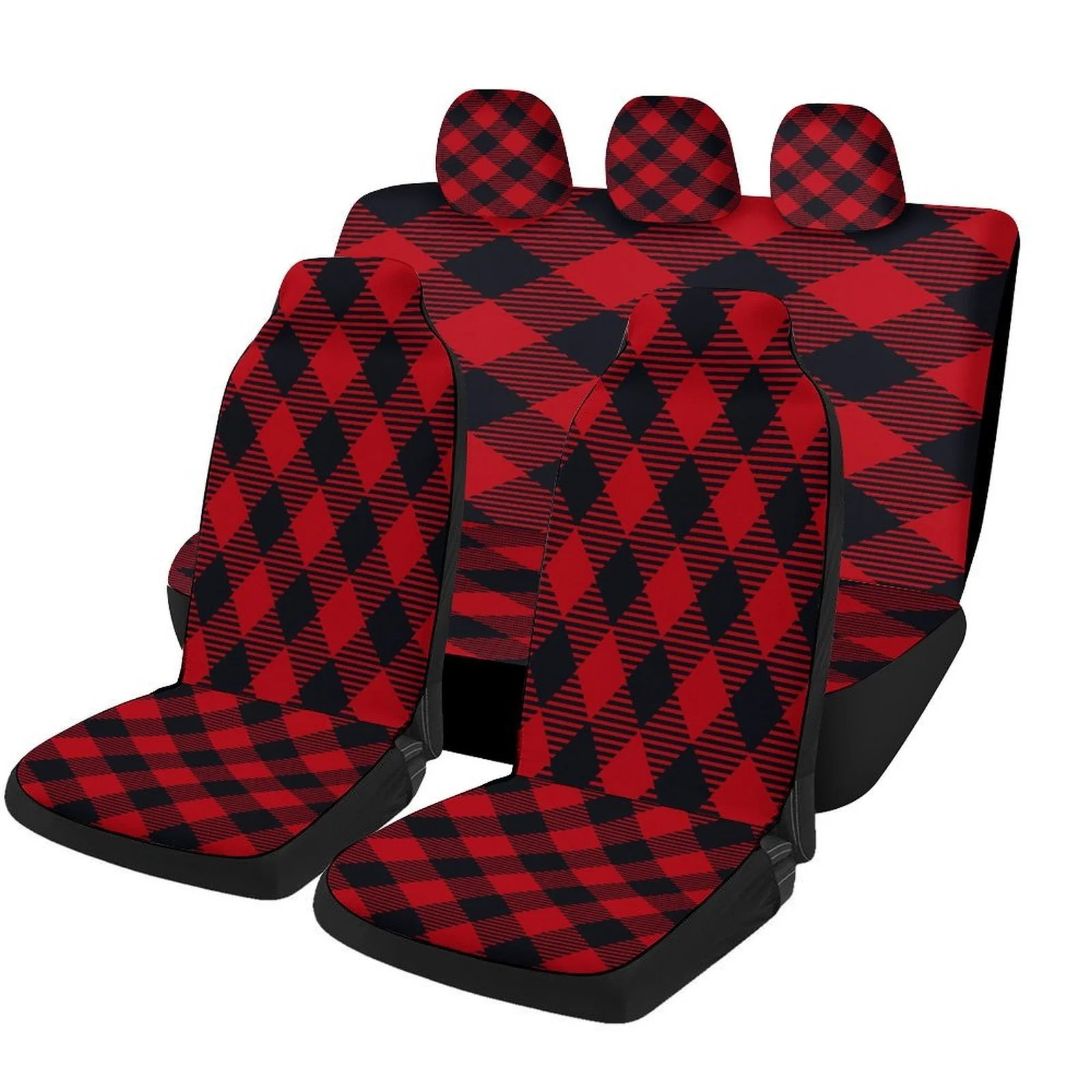 Plaid Pattern Themed Car Seat Cover Set For Most Cars, Trendy High-quality Car Seat Protector Covers Full Set, Universal Car Sea