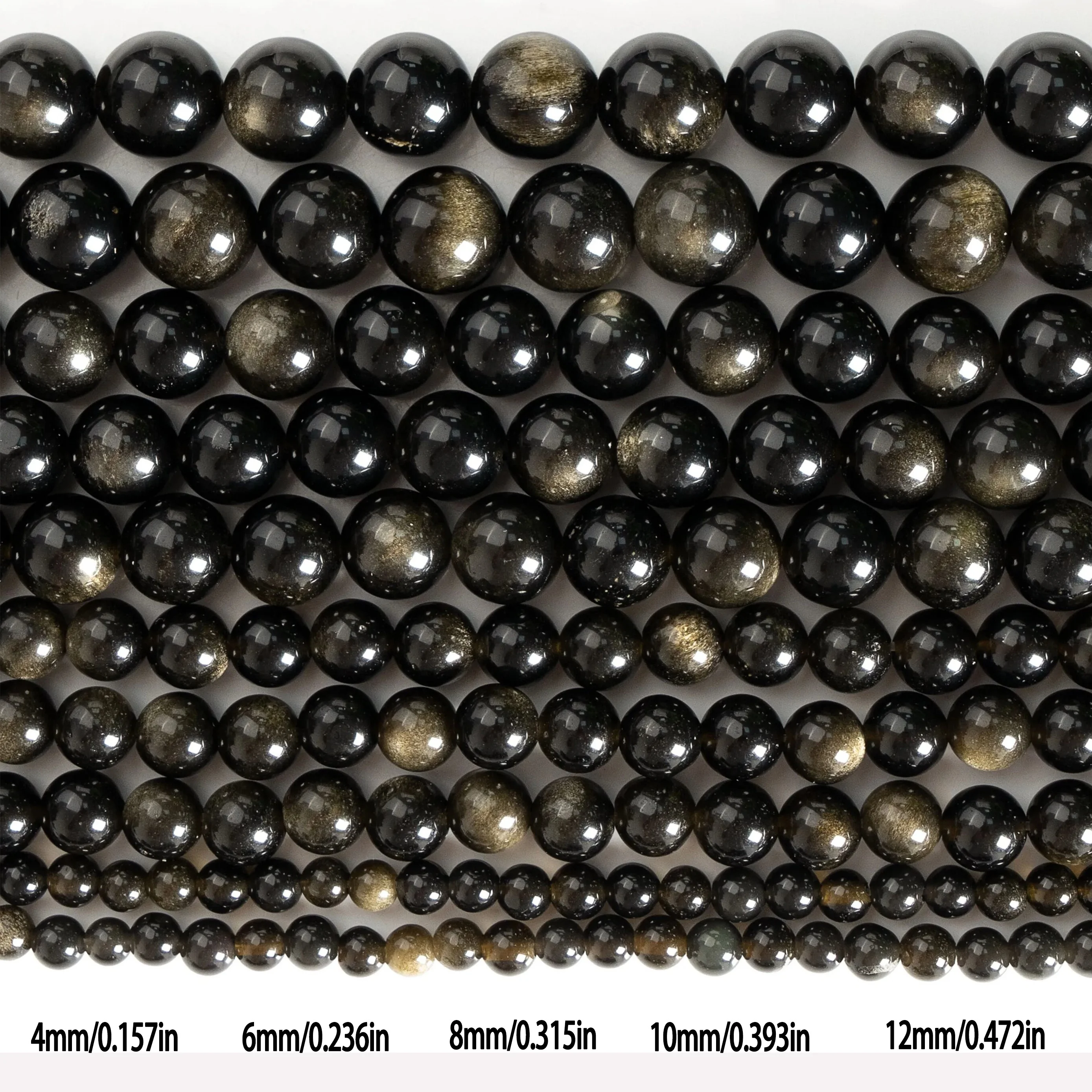 Großhandel Natürliche Goldene Obsidian-Perlen Runde Lose Spacer-Glänzende Perlen für Schmuckherstellung Armband Halskette DIY-Zubehör – Detail 3