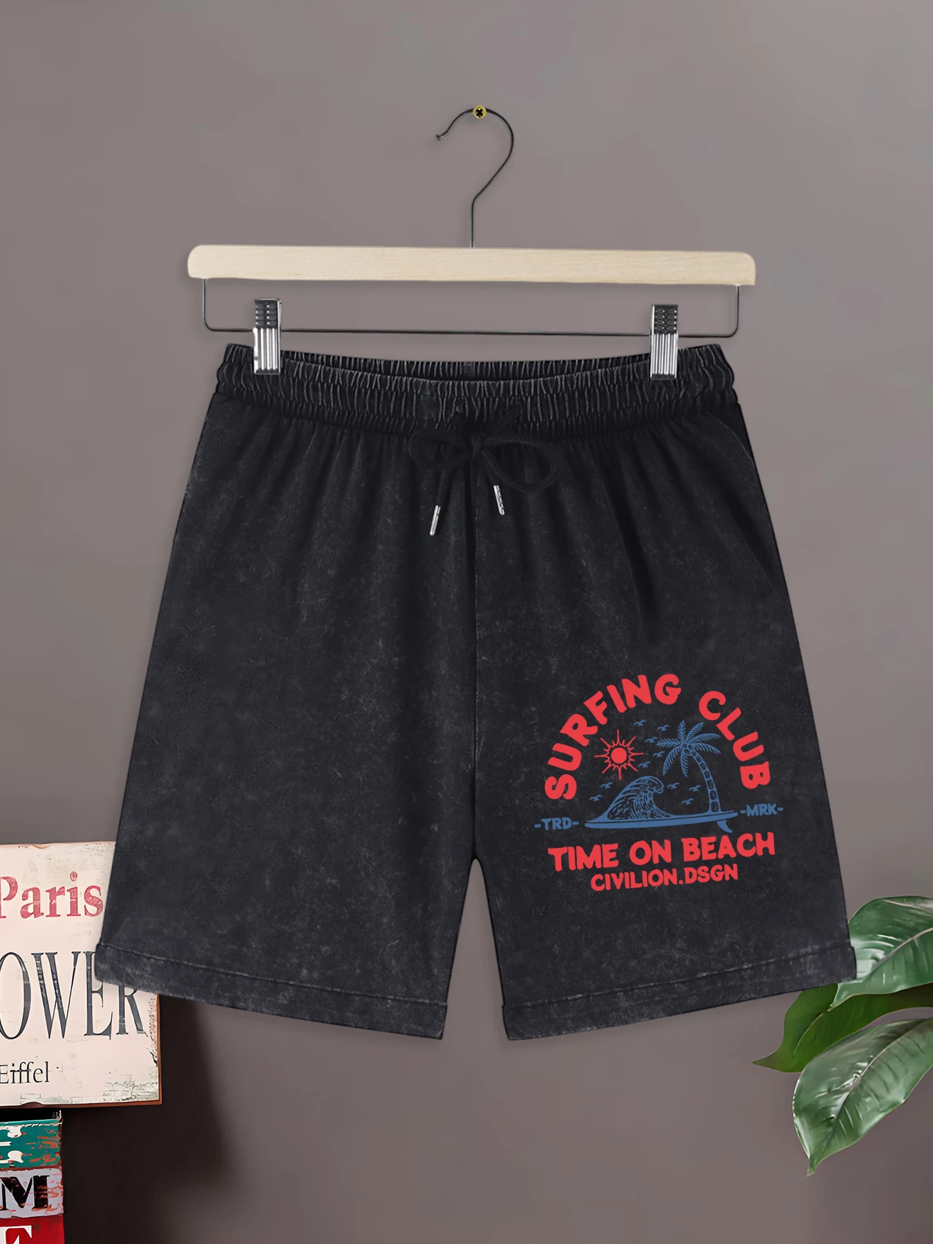 

Surfing Club Time On Beach Design Men Summer Sport Washed Pants Basics Cotton Breathable Sportpants Hip Hop Street Bottom