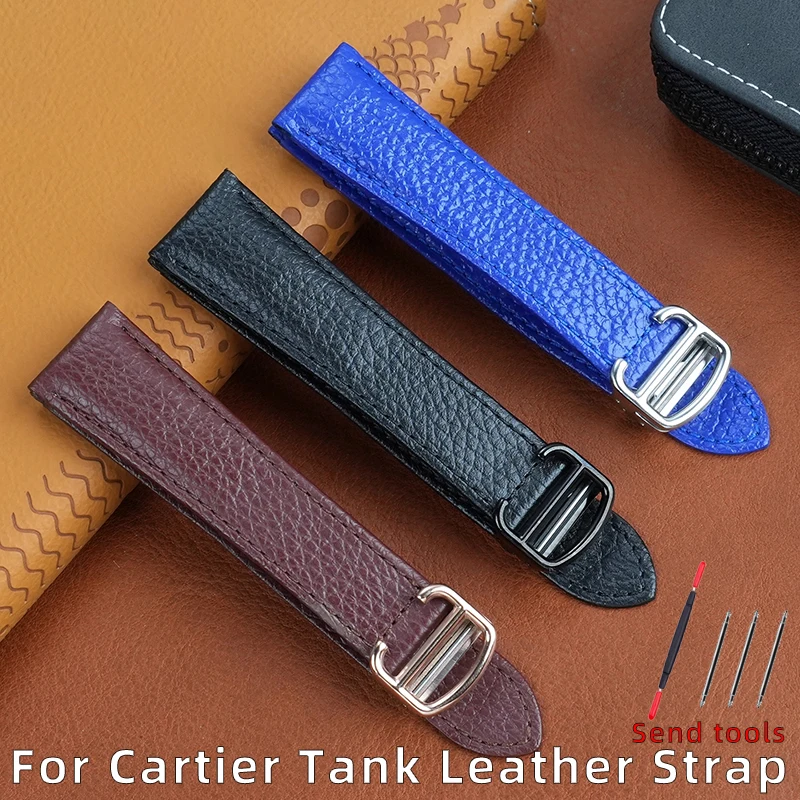 

Lychee patterned genuine leather strap, For Cartier tank strap, men's and women's genuine leather, Must London Solo accessories