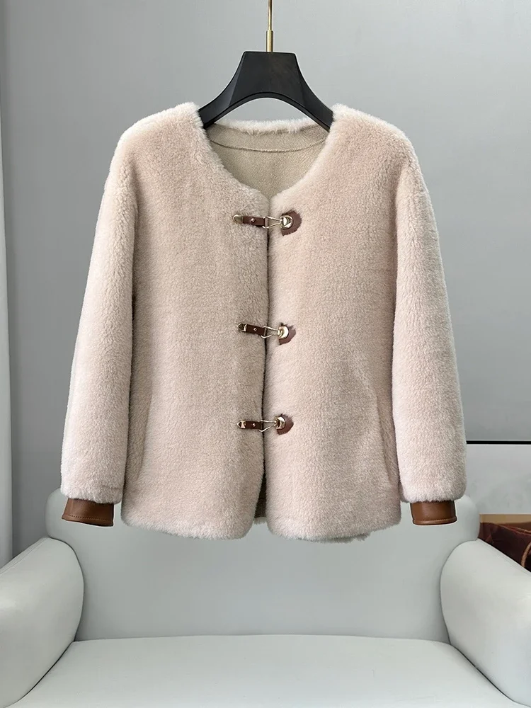 2024 New Real Wool Fur Fashion Winter Warm Coat Women Sheep Shearing Design Soft Jacket CT340