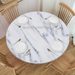 Marble Round Tablecloth Waterproof Wipeable Elastic Fitted Table Covers for Party Kitchen Camping Table Decor Home Accessories