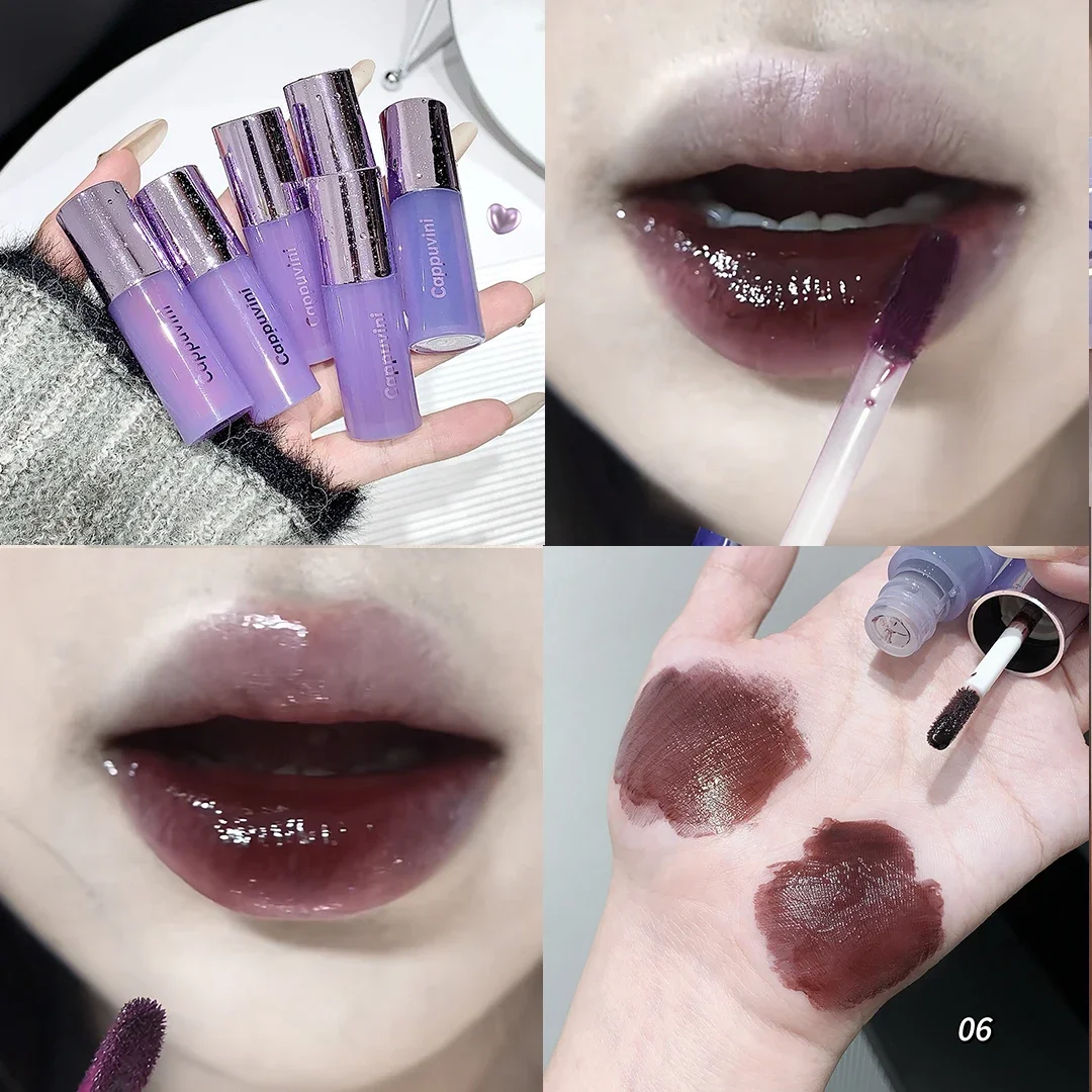 Mini Smoked Punk Dark Purple Brown Lip Gloss Lasting Moisturizing Red Water Light Lipsticks Tint Mirror Gloss Lips Glaze Makeup