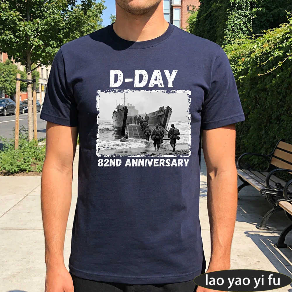 Men D-Day 82nd Anniversary Operation Overlord T-Shirt Normandy Landings Retro Military Print Casual Tee Tops Men's Clothing view 3