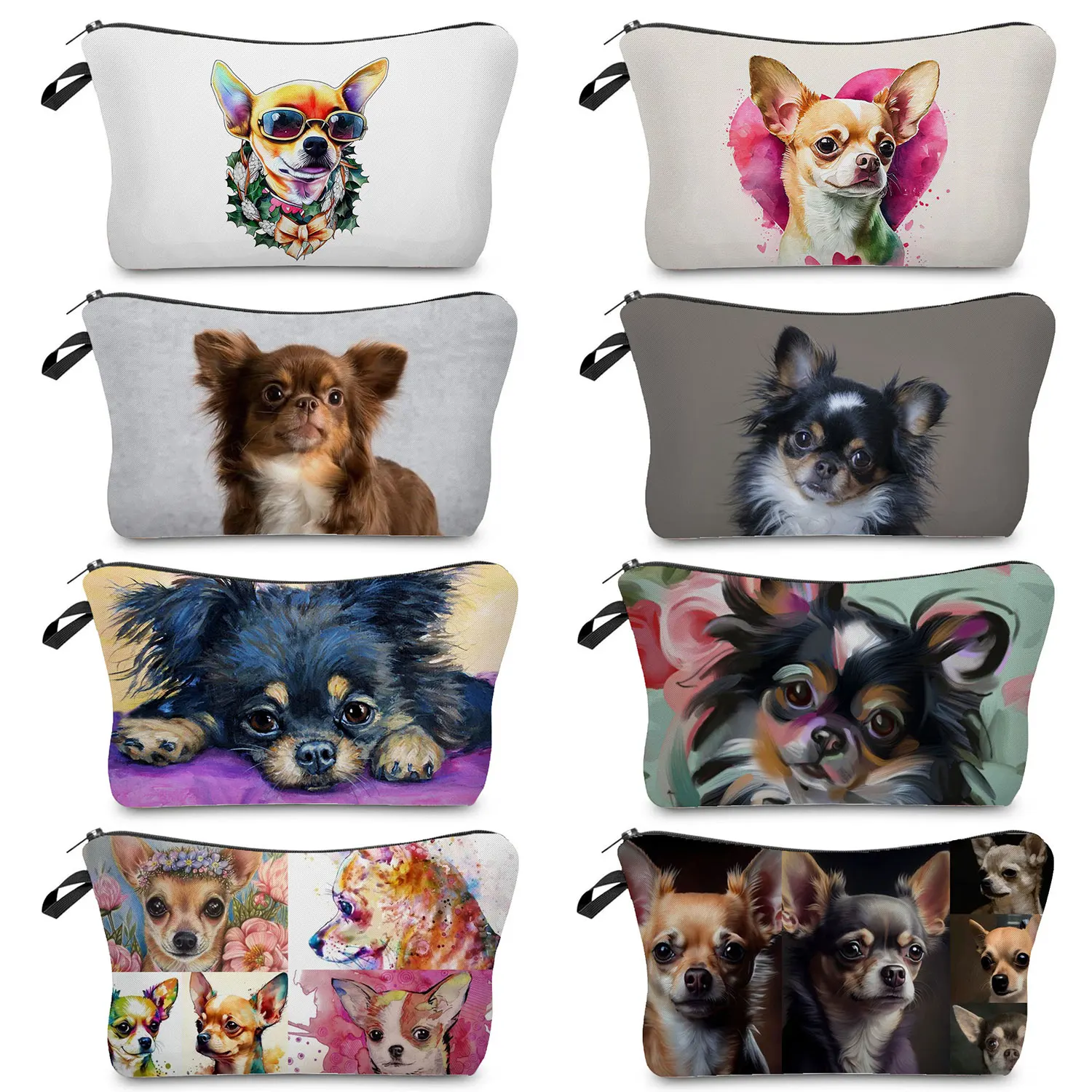 

Size Zipper Cartoon Dog Printed Toiletry Bags Simple Cosmetic Bags Portable Chihuahua Pattern Outdoor Makeup Bag Women Practical