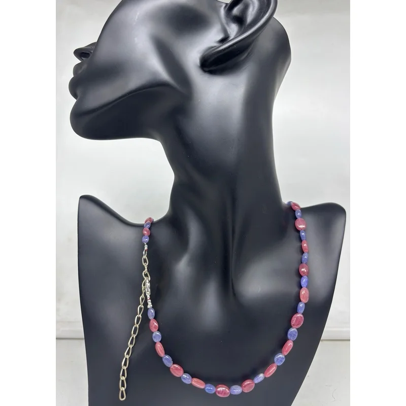 Ruby and Tanzanite Necklace Natural 8-10mm Beads with Sterling Silver Clasp