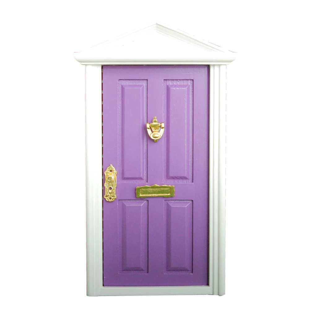 Purple Wooden 4-Panel Exterior Steepletop Door w Key 12th Dollhouse Decor