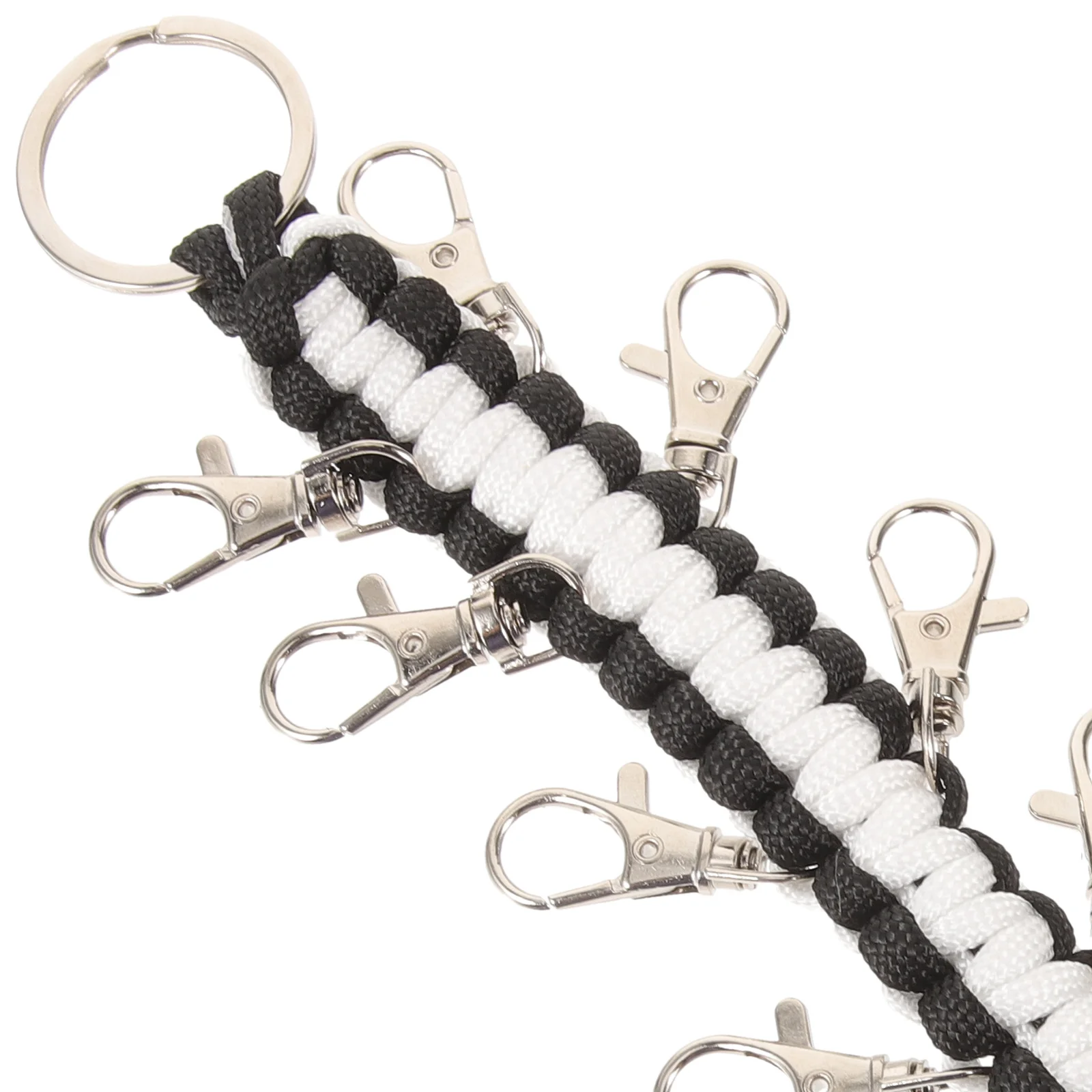 

Black White Braided Lanyard Keychain Durable Rope Ring Carabiner Outdoor Hiking Backpack Holder Cheer Bow Holder