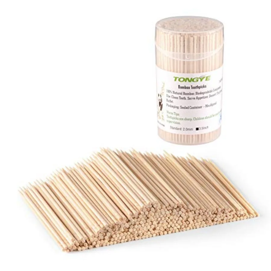 

340 PCS Bamboo Toothpicks 3.5 inch, Ornate Kokeshi Style Tooth Picks, Round Long Toothpick wood, Large Wooden Toothpicks, Small