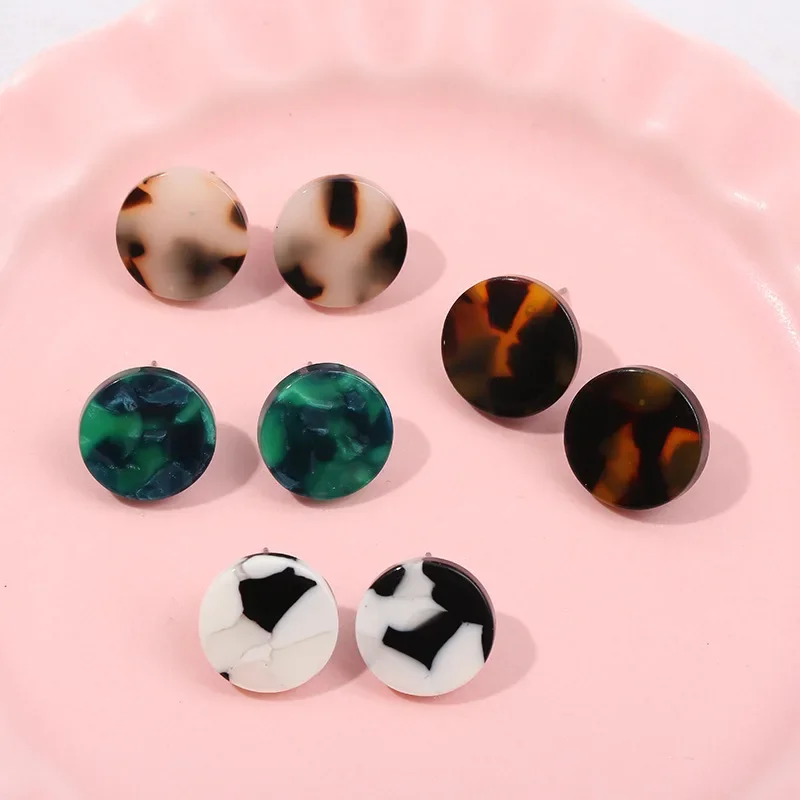 Minar Fashion Leopard Round Coin Grain Multi-Color Small  Cut  Acrylic Earrings Semicircle Resin Drop Earring Gifts Jewelry