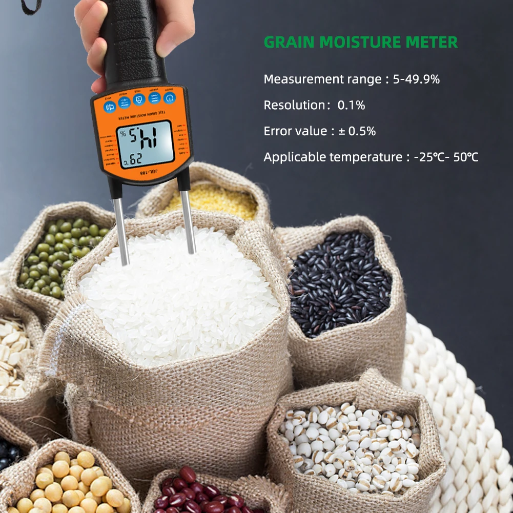 JGL-188 Digital Grain Moisture Meter 0.1% High Precision 14 Grain Types English Voice Broadcast Portable For Rice Wheat Corn