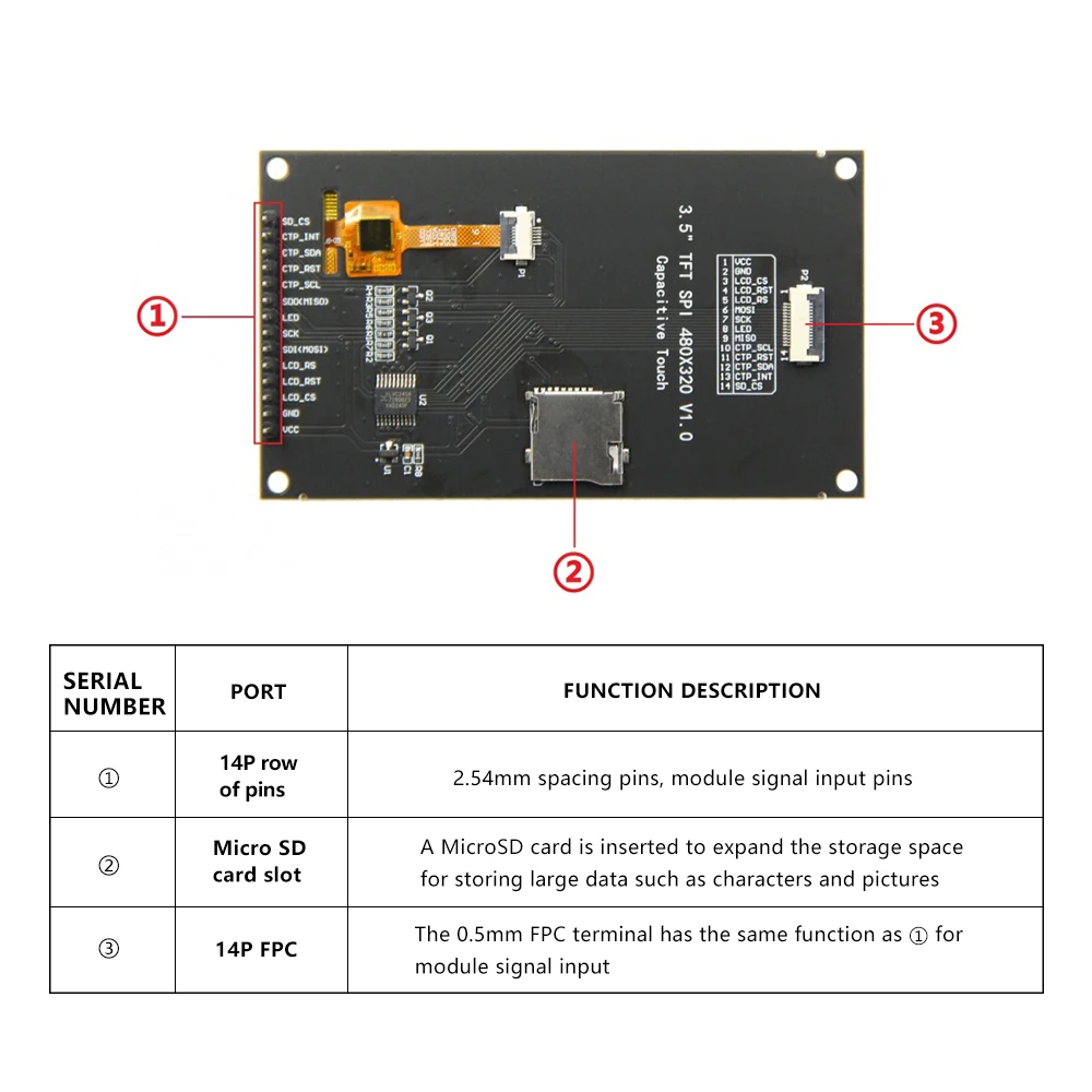 Imagem -03 - Diymore Lcd Capacitivo Touch Screen Display Module Tft Lcd Uso 320x480 Ips 4w-spi Serial Ft6336u Conetável 5v Microcontrolador 3.5