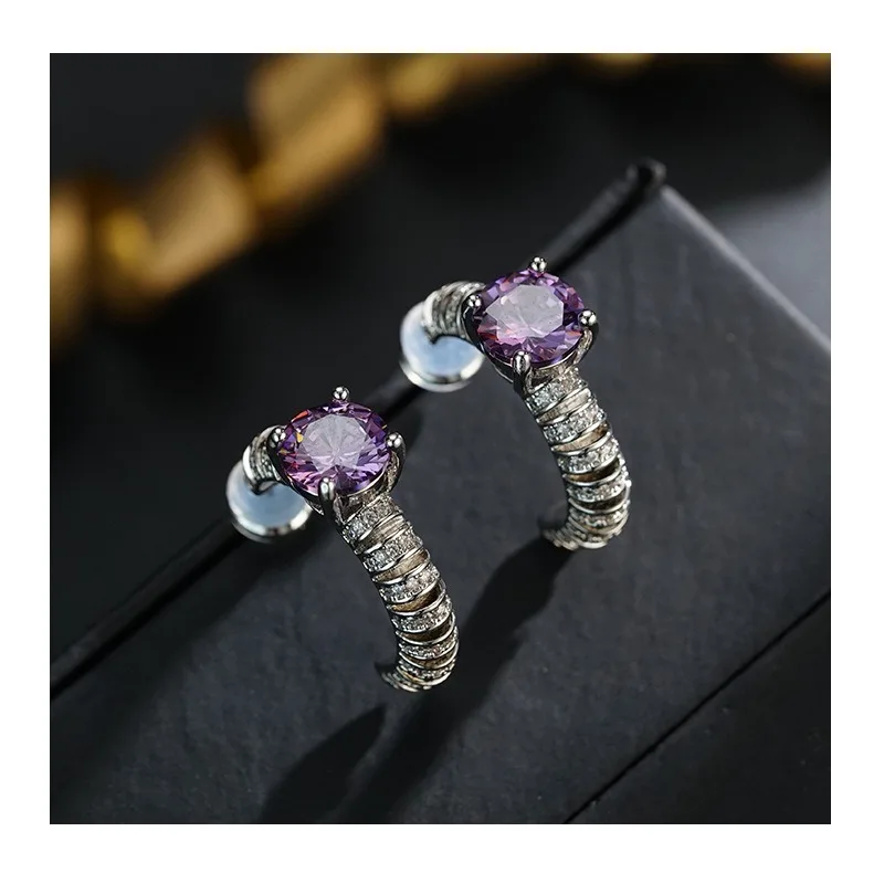 

New Miaojiang Purple Embellished Exquisite Earrings Niche Light Luxury High-grade Purple Earrings Earrings