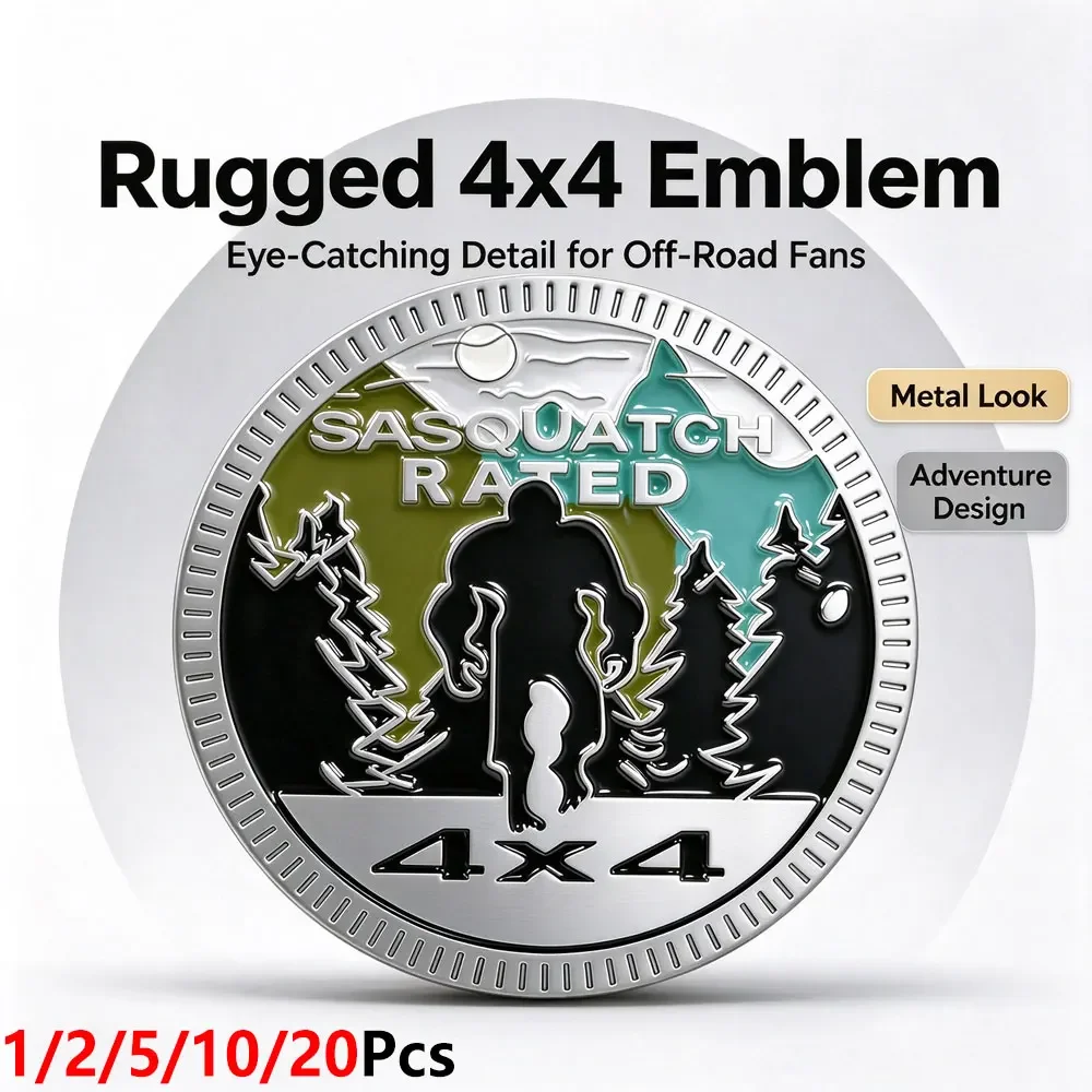 1/2/5/10/20Pcs Sasquatch Rated 4x4 Car Emblem, 3D Stereoscopic Zinc Alloy Badge Sticker, Waterproof Self-Adhesive Metal Decal