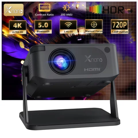 Xnano HA109 Native 720p Projector, 200 ANSI Lumens, Wi-Fi 6, Bluetooth 5.0, Portable Mini Projector, 4K Decoding, 360° Rotatable Stand, Auto Keystone Correction, Home Theater and Outdoor Movie Projector for the Bedroom