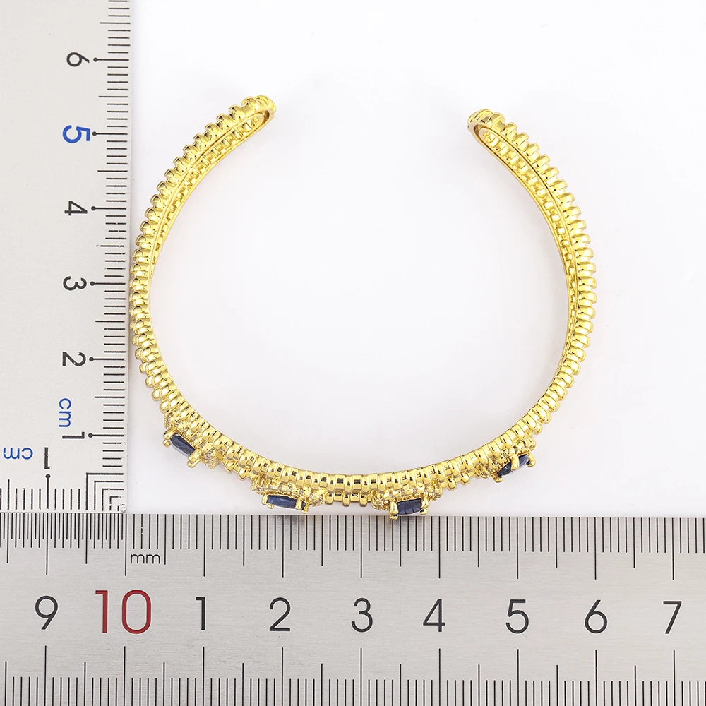 Nidin Trendy Gold Plated 4 Colors Evil Eye and Square Zircon Hollow Open Bangle Adjustable Fine Wedding Jewelry For Women Girls
