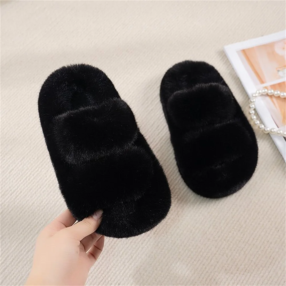 New Thick Bottom Hairy Slippers for Women in Autumn and Winter, Warm One Word Cotton Slippers for Home Use, Plush Cotton Slipper