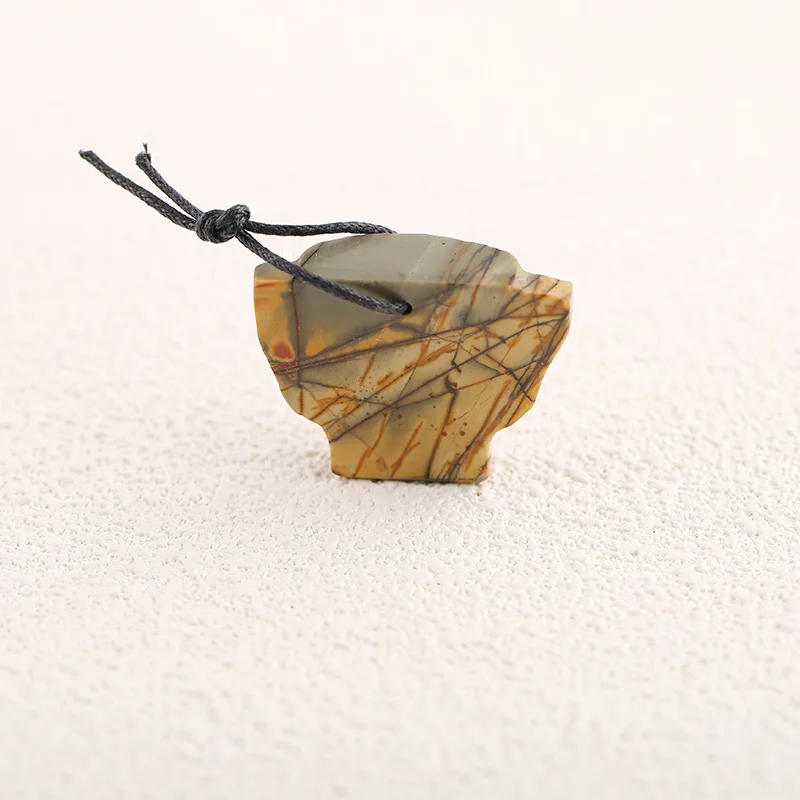 Natural Stone Multi-Color Picasso Jasper Carved Sanxingdui Head Pendant Necklace Jewelry For Women Men Bead Pendant