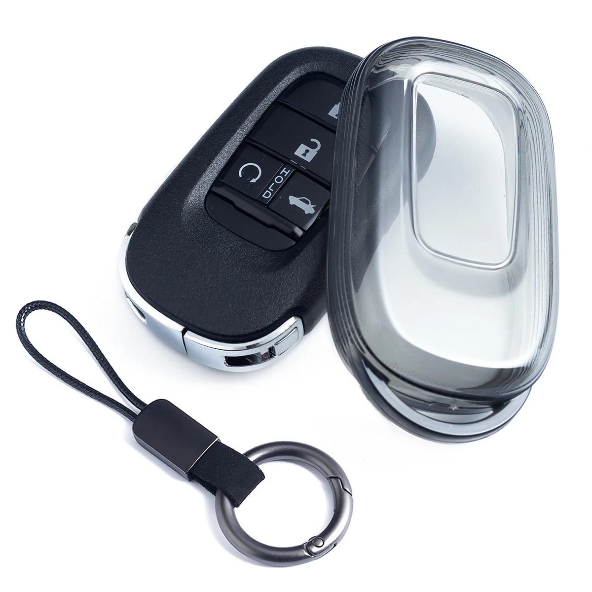 Slim Car Key Fob Case Cover Keychain For Honda Civic Accord CR-V HR-V ZR-V Pilot Vezel Odyssey Passport CRV Black Transparent