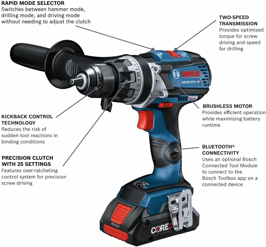 GSB18V-975CB25 18V Brushless Connected-Ready 1/2 In. Hammer Drill/Driver Kit with (2) CORE18V® 4 Ah Advanced Power Batteries