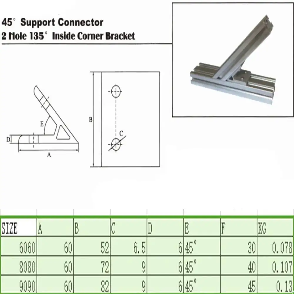2X 45Degree 2020 3030 4040 4545 3060 4080 4590 Inside Corner Angle Bracket Connection Joint For Aluminum Profile 3d Printer Part
