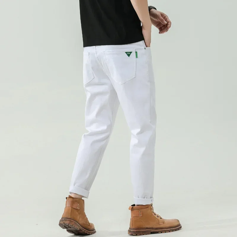 Pure White Jeans Ankle Length Men Plus Size 48 44 42 Autumn Elastic Denim Trousers 46 Pencil Oversized Stretched Cowboy Pants