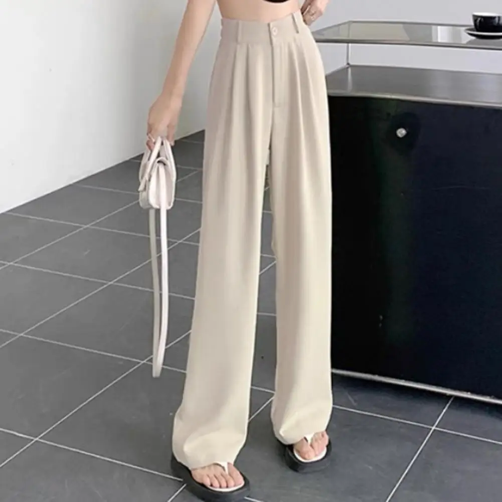 Pleated Women Suit Pants High-waisted Wrinkle Resistant High-Waisted Wide-Leg Slimming Trousers Commuting Style Business Pants