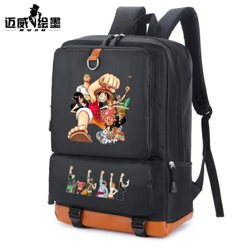 One Piece Schoolbag Ace Lufei Sauron Rojoba Cartoon Print Male and Female Primary and Secondary School Students Canvas Backpack