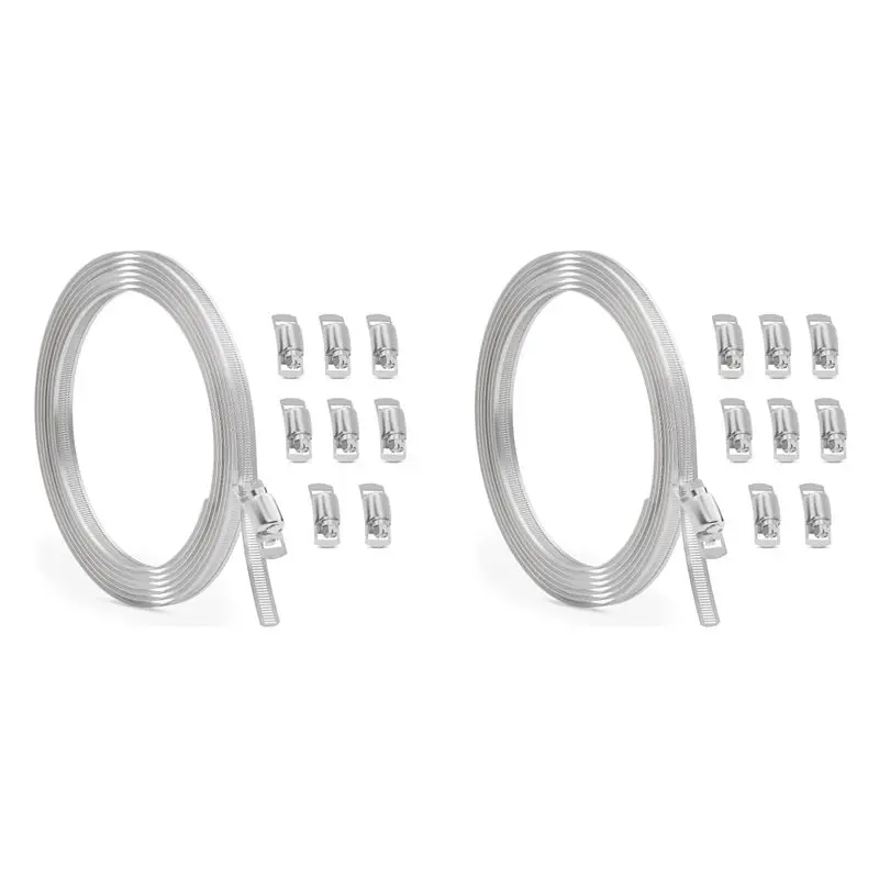 2Pcs 10FT Stainless Steel Hose Clamp Assortment Kit,Worm Gear Band Hose Clamp Screw Pipe Clamp For Duct