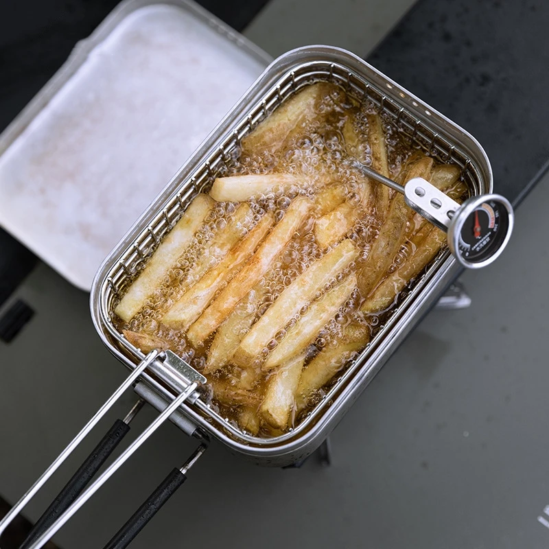 Filets et paniers frits d'extérieur, frites frites pliantes en acier inoxydable 304, boîtes à déjeuner de pique-nique