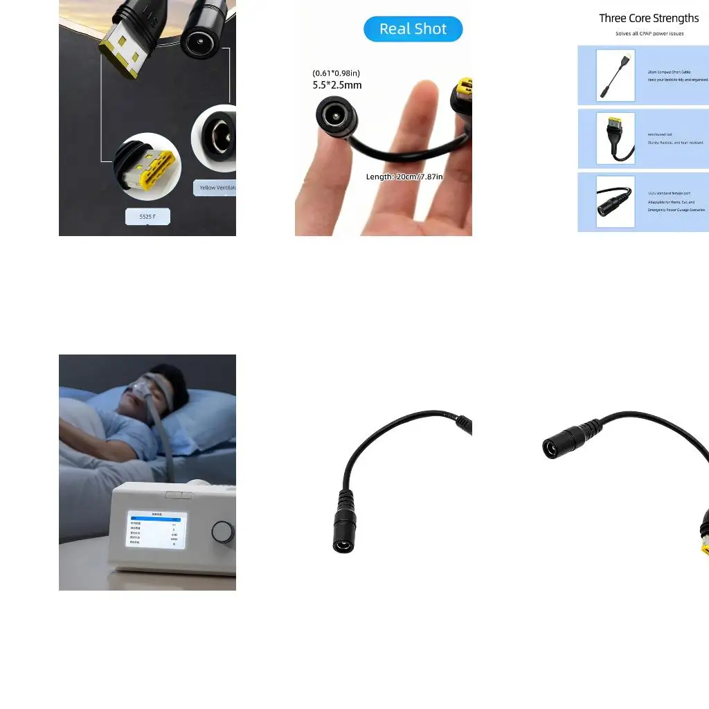 Short DC5525 Ventilator Adapter Cable, 20CM Female Socket to Rectangular Power Plug Cable for Breathing Machine Bedside Backup