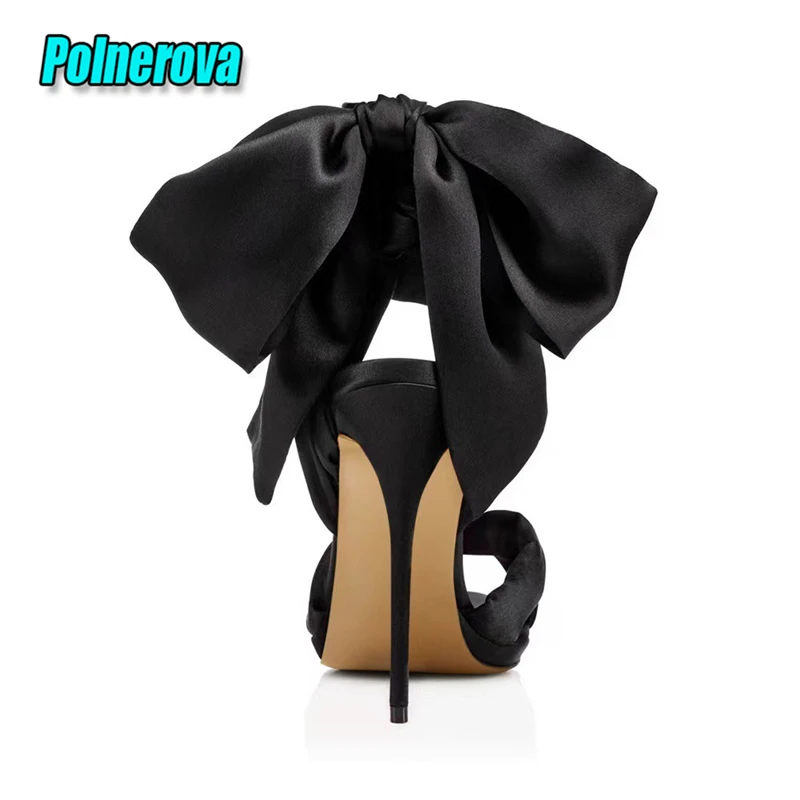 Summer New Satin Women's Sandals Peep Toe Bow Tie Ankle Lace Up High Heel Shoes Elegant Black Red Wedding Party Stiletto Heels