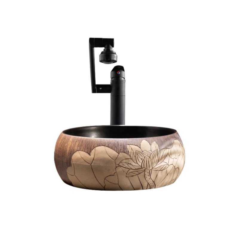

Retro counter basin round Chinese home art wash basin toilet bathroom balcony creative single basin