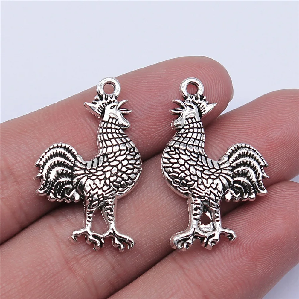 10pcs Animal Charms Rooster Cock Chicken Charms Antique Silver Color Pendants DIY Crafts Making Findings Handmade Jewelry