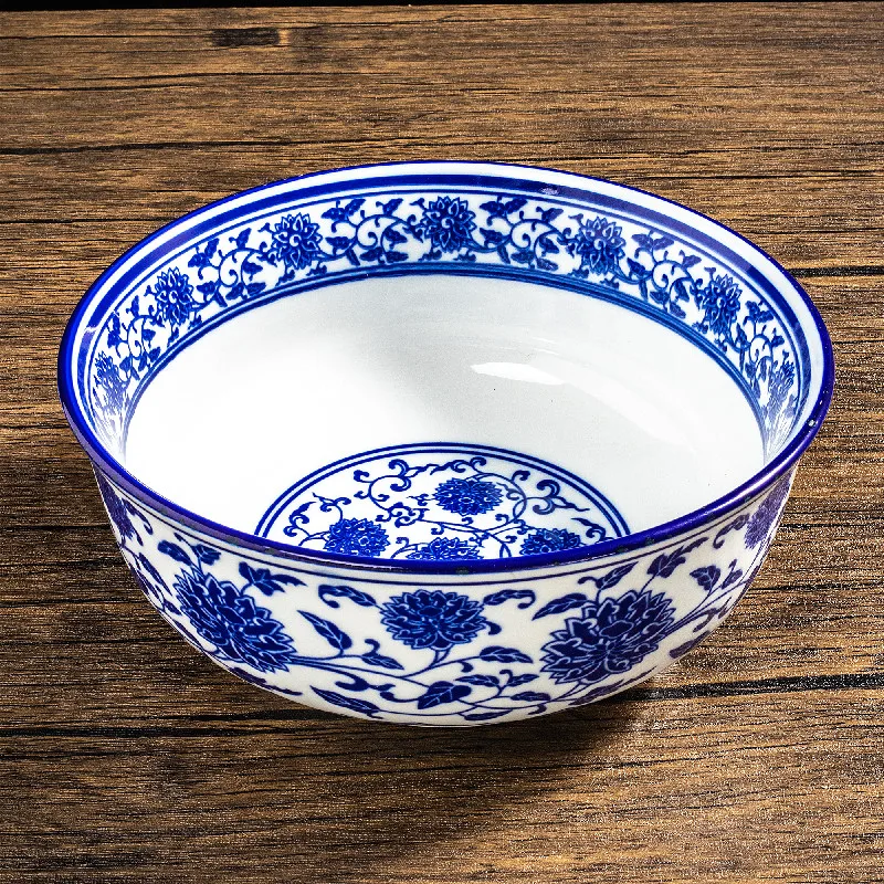 Cuenco de fideos de porcelana azul y blanca, cuenco de sopa Cerc para fideos de ternera, estofado, arroz, Porrie, fideos mixtos coreanos Sle, uso doméstico