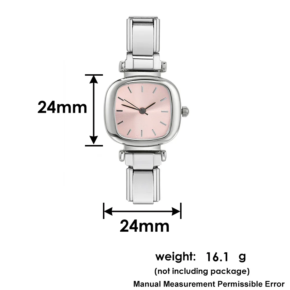 Colorful Square Watch Dial & Connector Stainless Steel Italian Charm Link Trendy Quartz Watch Jewelry for Women Men Gifts ICW070