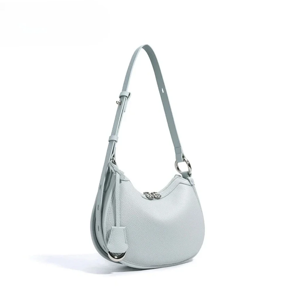 Saddle Flap Bag Dropshipping Summer Blue Color Round Design Women Superior-quality Cow Leather Female Crossbody Bag